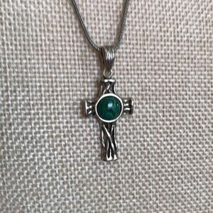 Sterling Silver and Malachite Cross Necklace